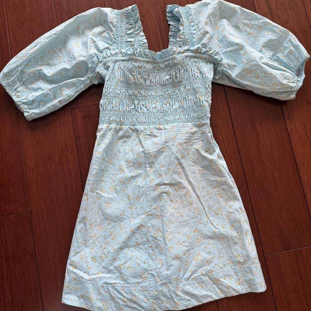 Ganni Women's Blue and Yellow Dress - Picture 1 of 3